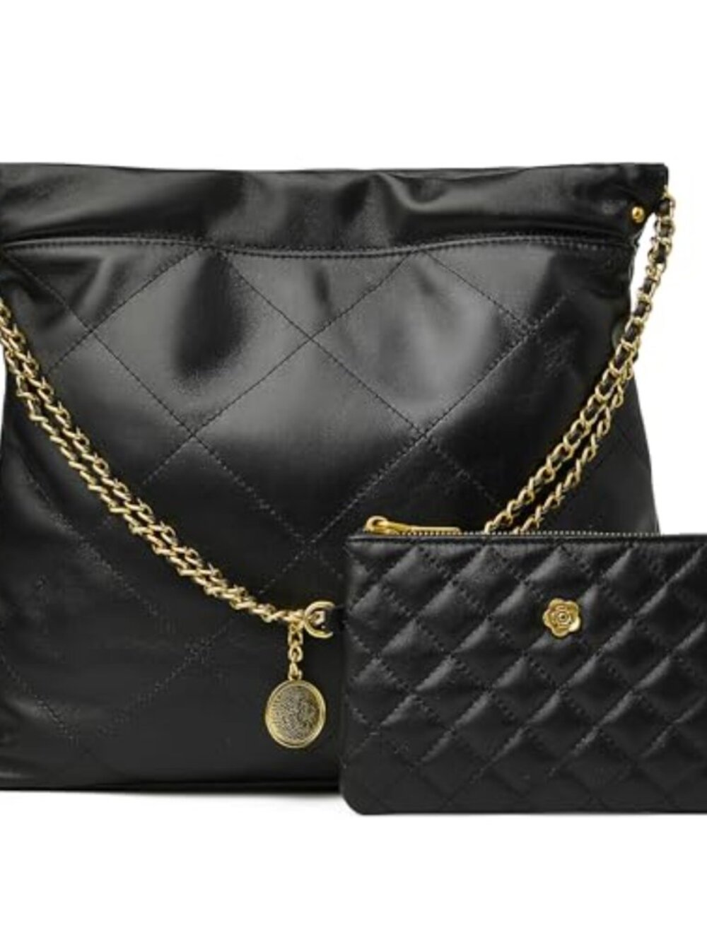 Quilted Tote Bag Set Soft Lambskin Leather Shoulder Purse Work Handbag with